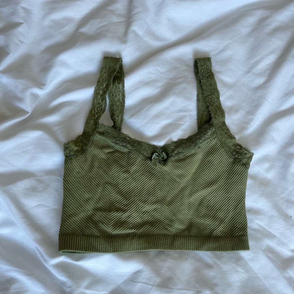URBAN OUTFITTERS GREEN CROP TOP - OUT FROM UNDER